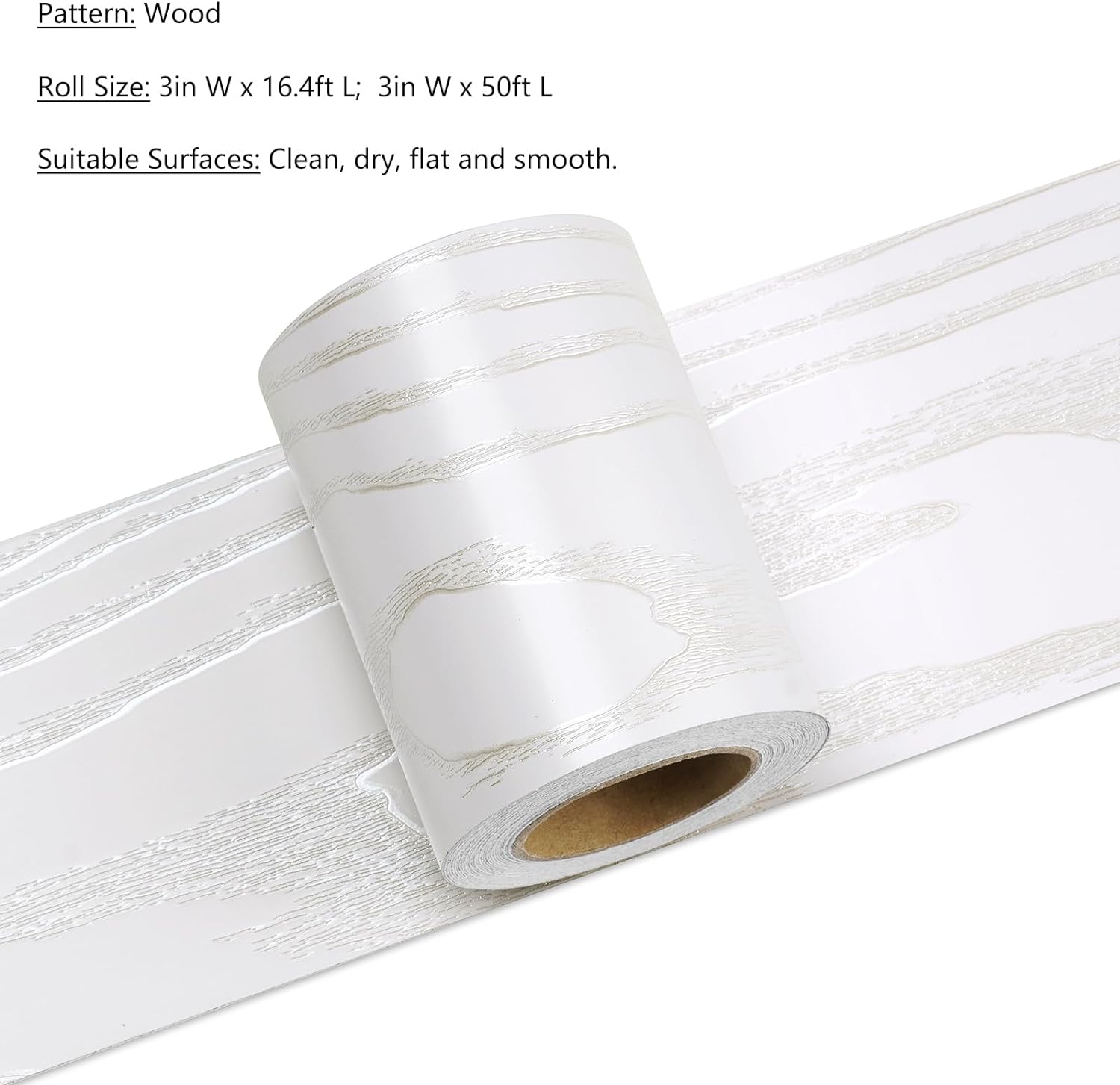 LACHEERY White Oak Wood Border Wallpaper Peel and Stick Bathroom Mirror Frame Border Wood Grain Repair Tape Silver White Wood Bulletin Board Border Trim Self Adhesive Modern Classroom Border 3"x197" - Image 2