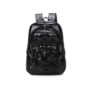 3D SKULL Rivet Bead Painted Backpack  Waterproof PU Leather Handbag For Men&Women