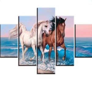 Running Horses and Sea 5-Piece Canvas Non-framed Wall Prints