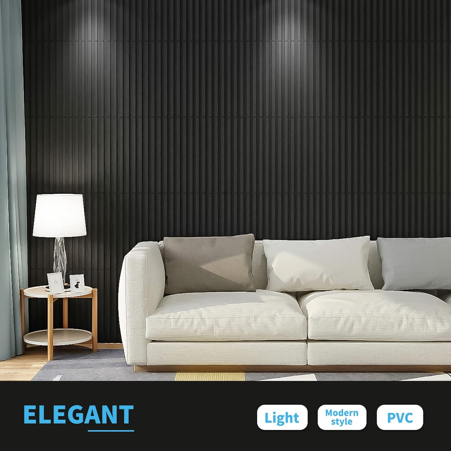 Art3d Slat Wall Panel, 3D Fluted Textured Panel 12-Tile 19.7 x 19.7in. - Black - Image 3