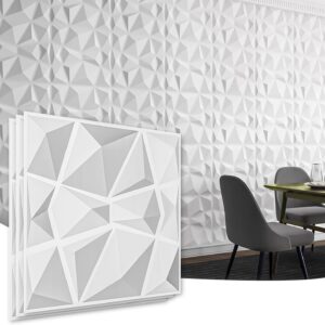 Art3d Textures 3D Wall Panels White Diamond Design Pack of 12 Tiles 32 Sq Ft (PVC)