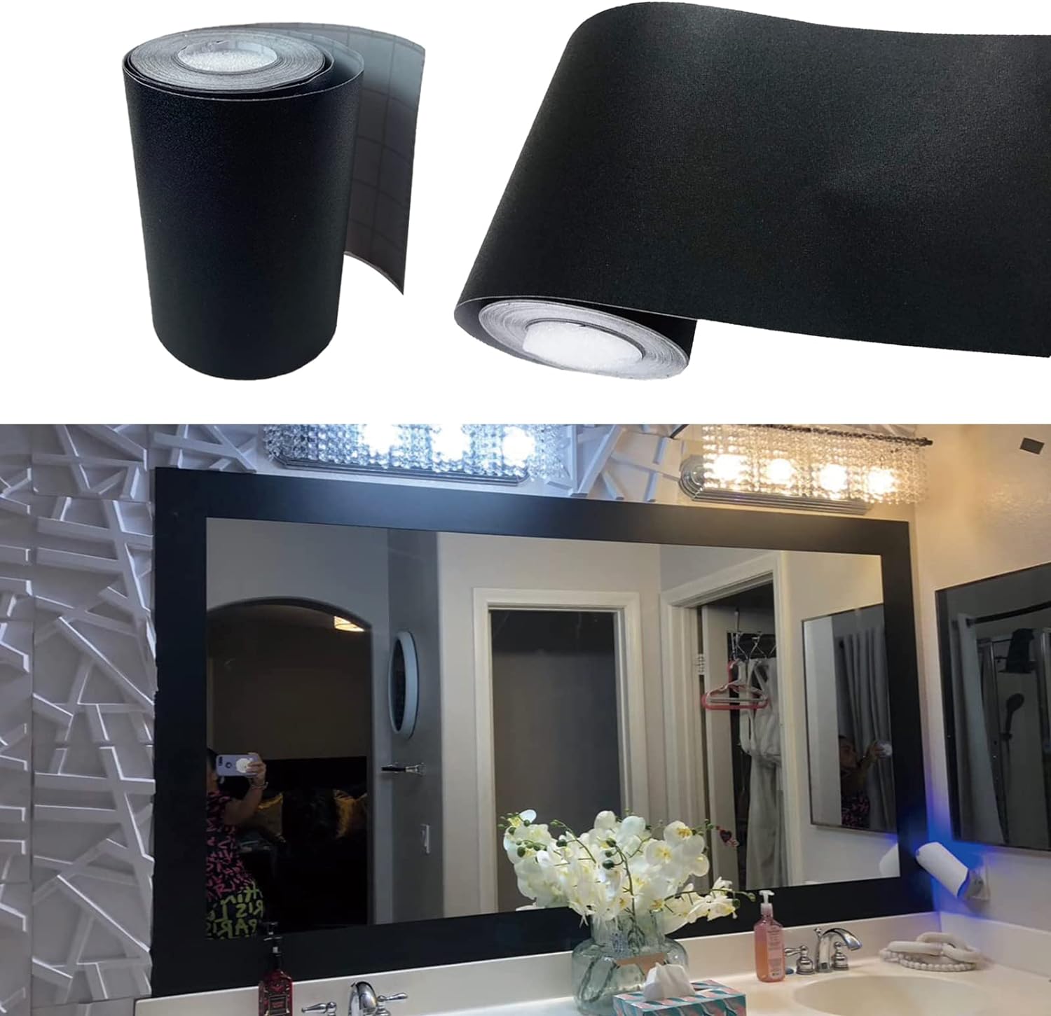 Simplemiuji Black Matte Wallpaper Border Peel Stick Home Ceiling Decorative Border for Bathroom Living Room Kitchen 4inch by 32.8ft