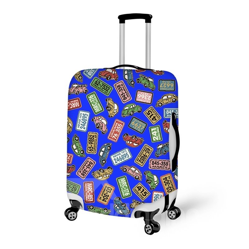 Car Number Plate Pattern Washable Waterproof Travel Zipper Nylon 3D Luggage Cover - Image 10