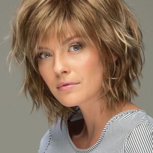 Messy Look Women's Shoulder Length Style Features Choppy Layers Wavy Human Hair Women Capless 12 Inches 120% Wigs