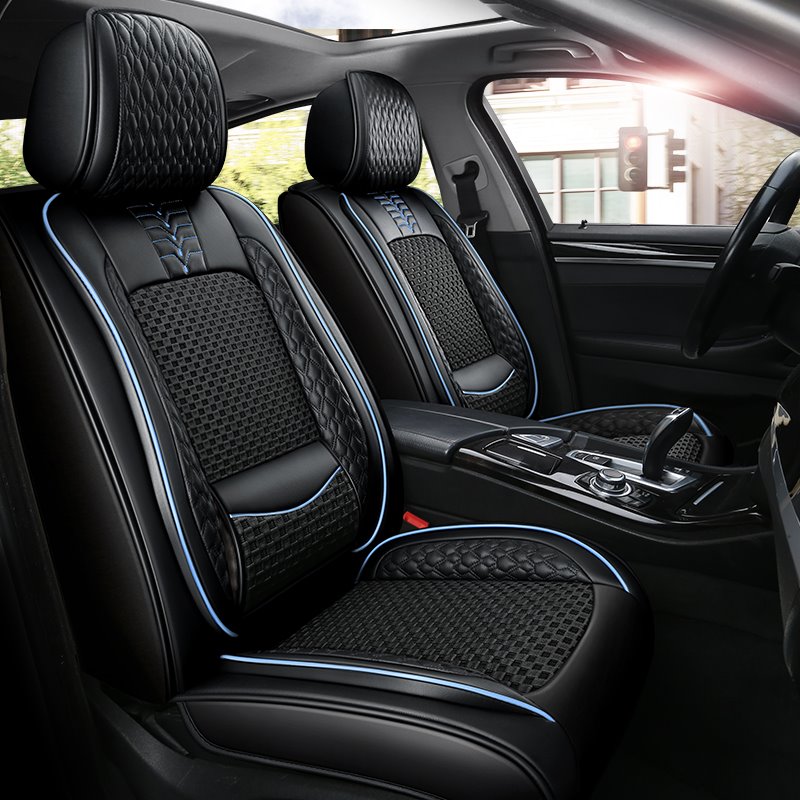 Breathable and Cool Ice Silk and Wear-resistant Leather Material Suitable for Most 5-seater Cars or Pickup Trucks Universal Fit Seat Covers - Image 4