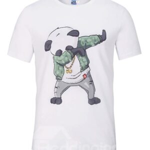Round Neck Cartoon Panda Dance Pattern White 3D Painted T-Shirt