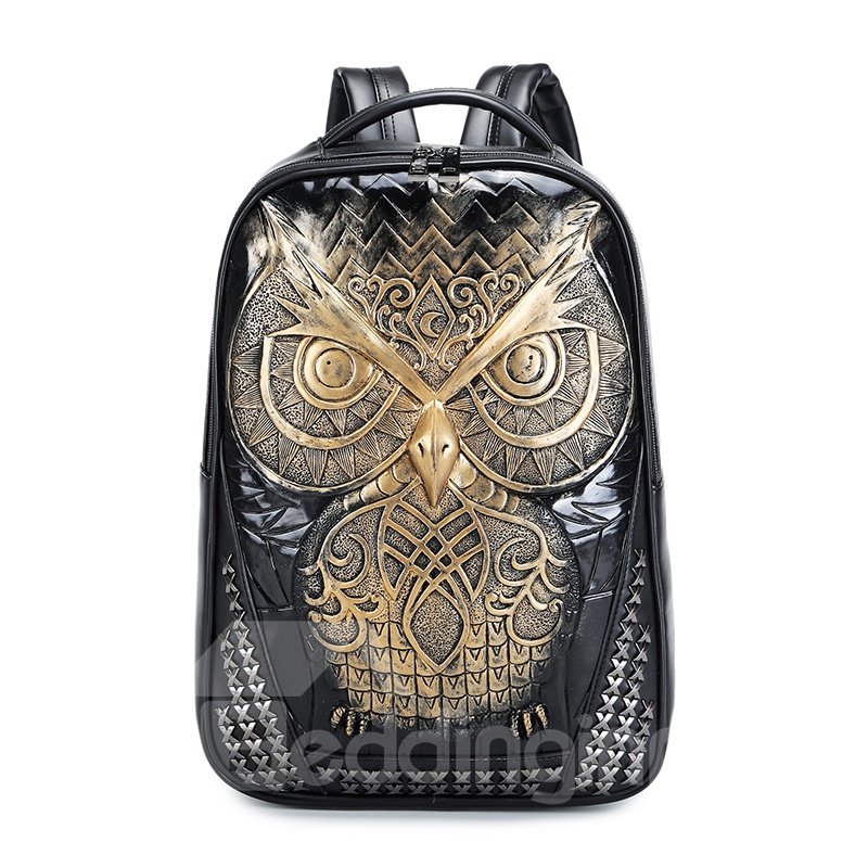 Personalized 3D Owl PU Leather Durable Casual Laptop Backpack School Bag - Image 3