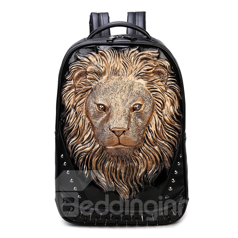 Personalized 3D Lion PU Leather Durable Casual Laptop Backpack School Bag - Image 2