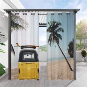 Modern 3D Sea Landscape Outdoor Curtains Grommet Top Cabana Curtain Waterproof Sun-proof Heat-insulating Polyester 2 Panels