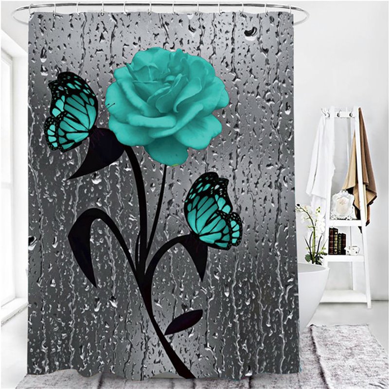 3D Shower Curtain 5 Colors Rose Print Waterproof Polyester Bathroom Curtain Anti-slip Bath Mat Set Toilet Rugs Carpet Home Decor - Image 12