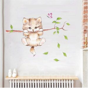 Lovely and Elegant Little Catty on Branch Pattern Bedroom / TV Background Stickers