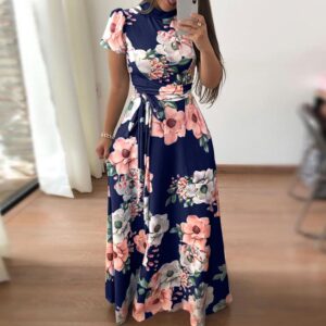 Autumn Women's Casual Romantic Floral Printed Chiffon Long Dress