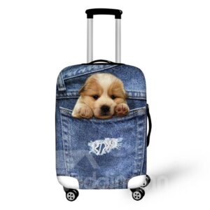 3D Jeans Little Golden Retriever Pattern Waterproof Suitcase Protector for 19 20 21