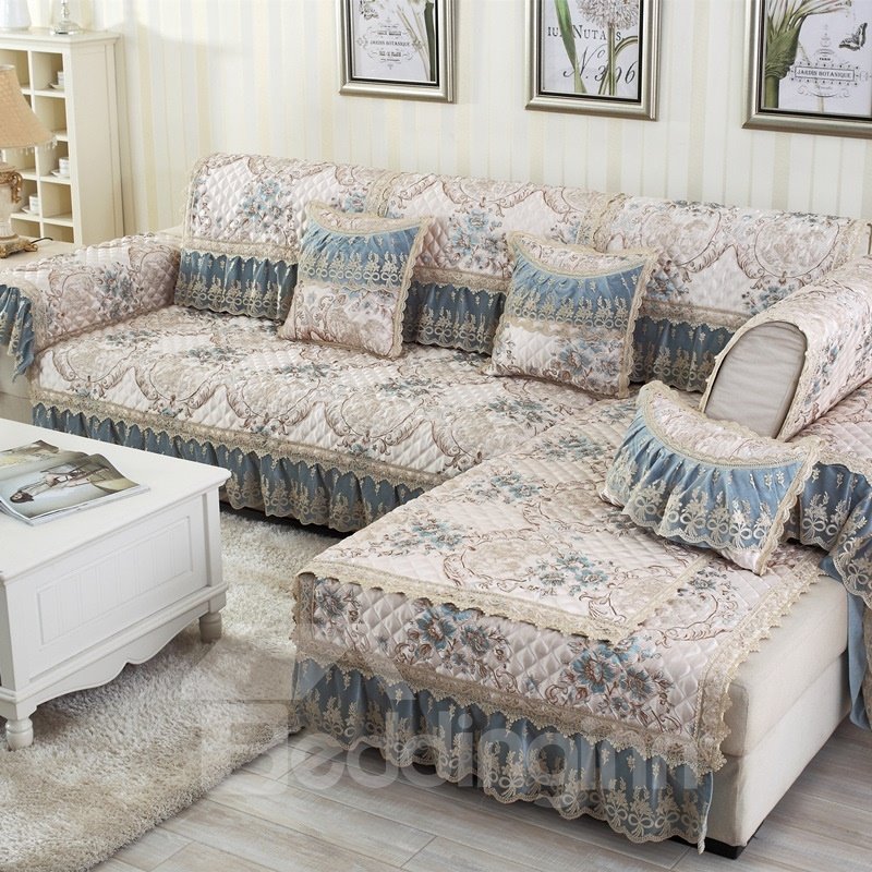 Flower Print Cushion Slip Resistant Washable Sofa Cover Home Furniture Protector - Image 44