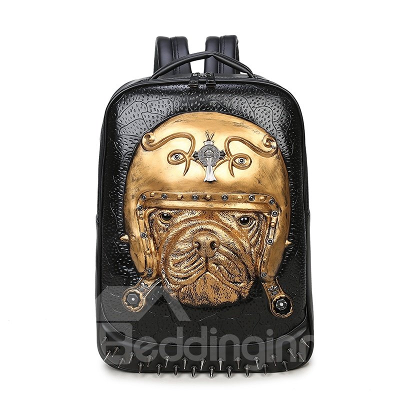 3D French Bulldog Studded College Durable Backpack PU Leather Shoulder Bag - Image 2