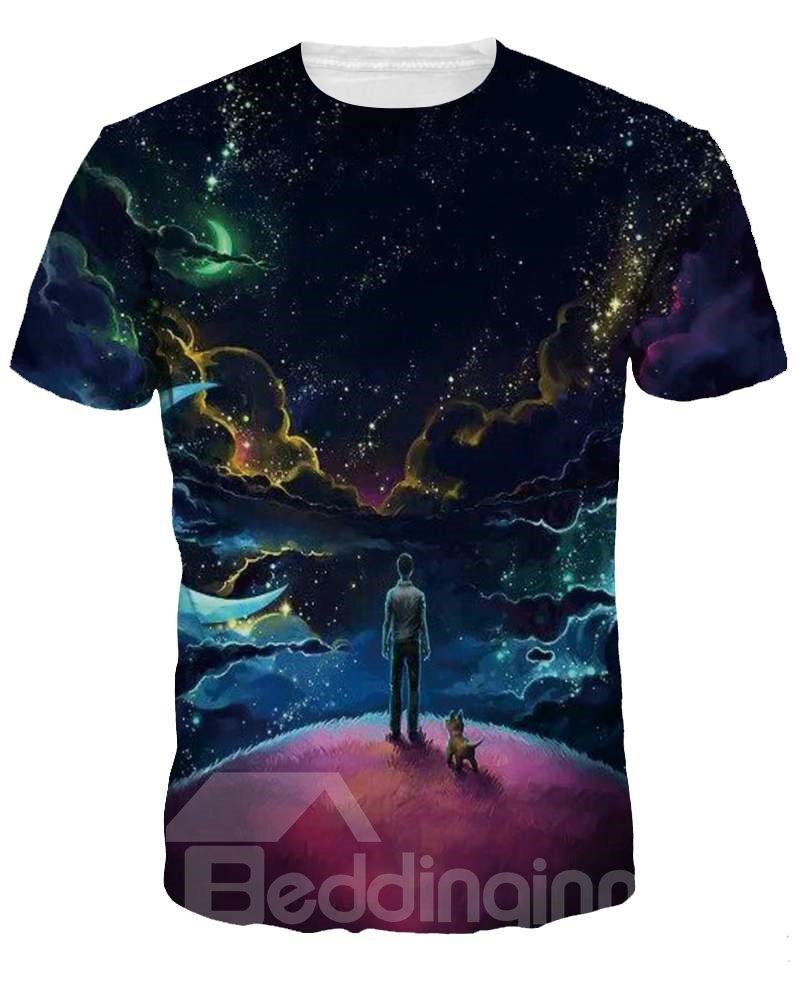 Unisex Boy and Dog Short Sleeve Printed 3D Pattern T-Shirt