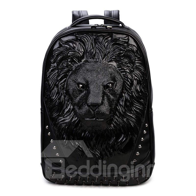 Personalized 3D Lion PU Leather Durable Casual Laptop Backpack School Bag - Image 3