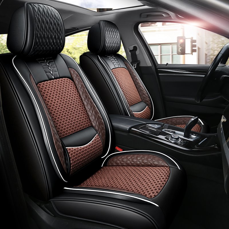 Breathable and Cool Ice Silk and Wear-resistant Leather Material Suitable for Most 5-seater Cars or Pickup Trucks Universal Fit Seat Covers - Image 5