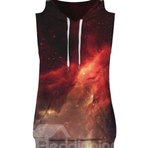 Evening Glow Red Light Sleeveless Pullover Hooded Men Fashion T-shirt