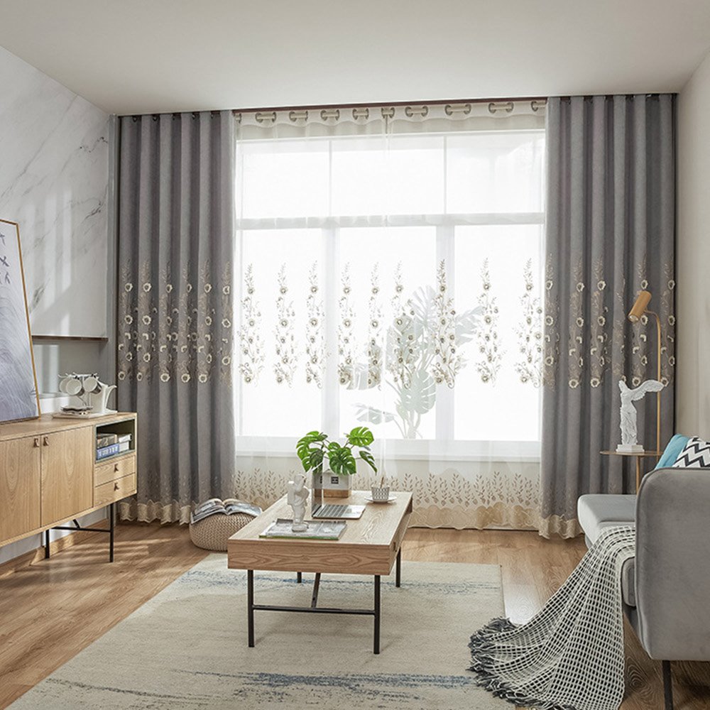 Modern Gray Shading Embroidered Curtains for Living Room Bedroom Decoration Custom 2 Panels Drapes No Pilling No Fading No off-lining Polyester - Image 2