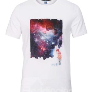 Fashion Round Neck Galaxy and Man Pattern White 3D Painted T-Shirt
