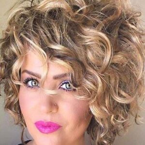 Synthetic Hair Capless Women Big Curly 12 Inches 120% Wigs Heat Resistant Natural Looking Daily Party Wigs Cosplay Wigs with Natural Bangs with Free Wig Cap