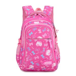 Rose Red Kitty Backpack School Bag Nylon Waterproof Large Capacity For Girls