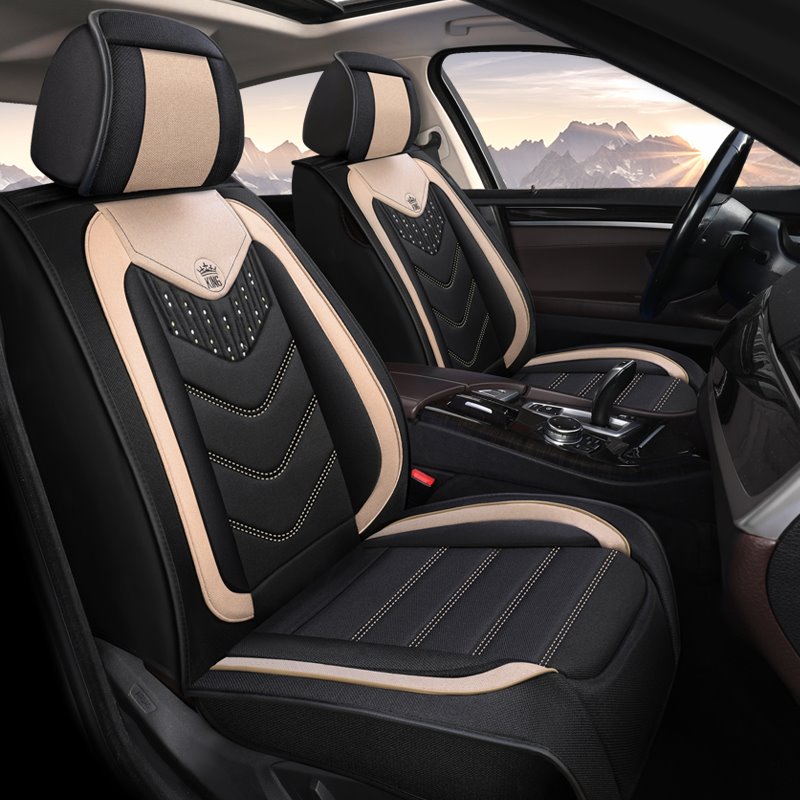 Car Seat Covers Full Coverage Flax Material Comfortable Breathable Wear-resistant & Durable Elegant Plain Health & Environmental Protection Airbag Compatible 5-seater Universal Fit Seat Covers - Image 3