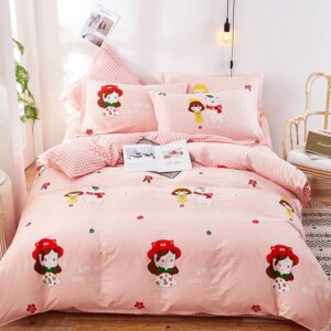 Four-Piece Duvet Cover Set Machine Wash Cotton Bedding Sets for Girls Kids Soft Endurable