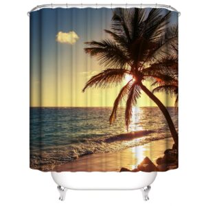 Palm 3D Shower Curtain Seaside Scenery Decorative Bath Shower Curtains for Bathroom Partition Curtain Durable Waterproof Mildew Proof