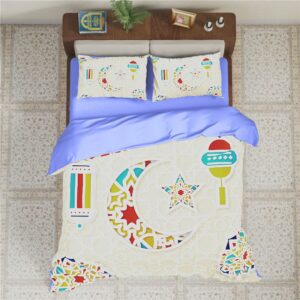 3D Moon Print 4-Piece Duvet Cover Set Microfiber Comforter Cover 2 Pillowcases 1 Flat Sheet 1 Duvet Cover Soft Skin-friendly Bedding Set