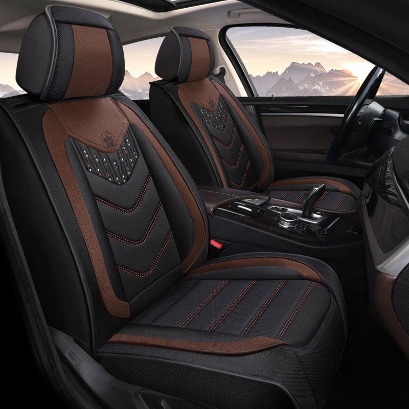 Car Seat Covers Full Coverage Flax Material Comfortable Breathable Wear-resistant & Durable Elegant Plain Health & Environmental Protection Airbag Compatible 5-seater Universal Fit Seat Covers - Image 4