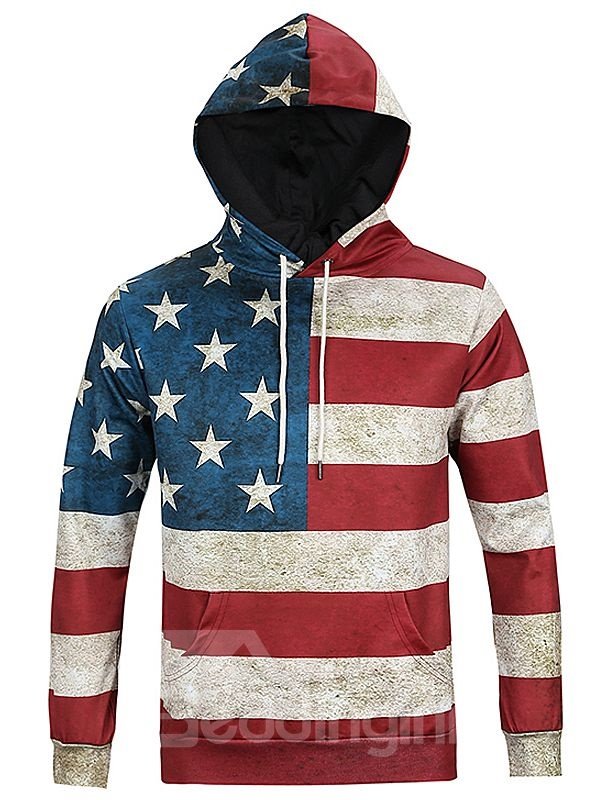Long Sleeve American Flag Pattern 3D Painted Hoodie