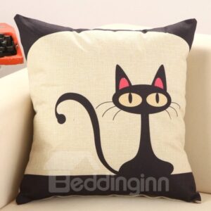 Lovely Black Cat Cotton Linen Decorative Throw Pillow