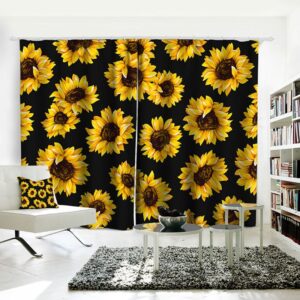 Sunflower 3D Floral Curtains Blackout Curtain Drapes 2 Panel Set for Living Room Bedroom Decoration Window