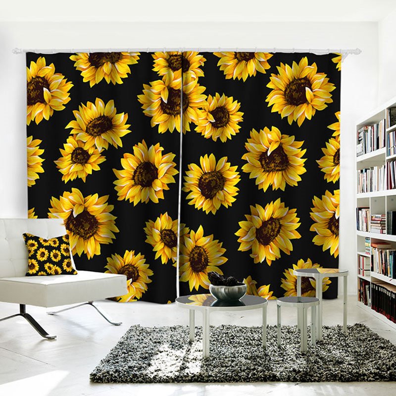 Sunflower 3D Floral Curtains Blackout Curtain Drapes 2 Panel Set for Living Room Bedroom Decoration Window - Image 3