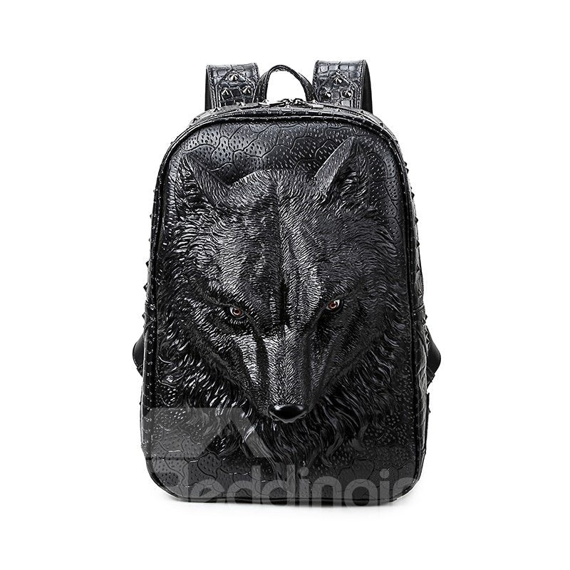3D Wolf Face Studded Backpack PU Leather Shoulder Bag - Image 3