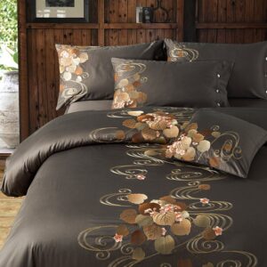 Modern Luxurious Embroidery 4 PCS Duvet Cover Set High-Quality Nylon Cotton Bedding Set 1 Duvet Cover 1 Flat Sheet 2 Pillowcases Soft Comfortable Durable