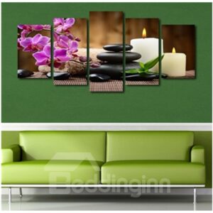 Purple Phalaenopsis Stones and Candles Hanging 5-Piece Canvas Non-framed Prints