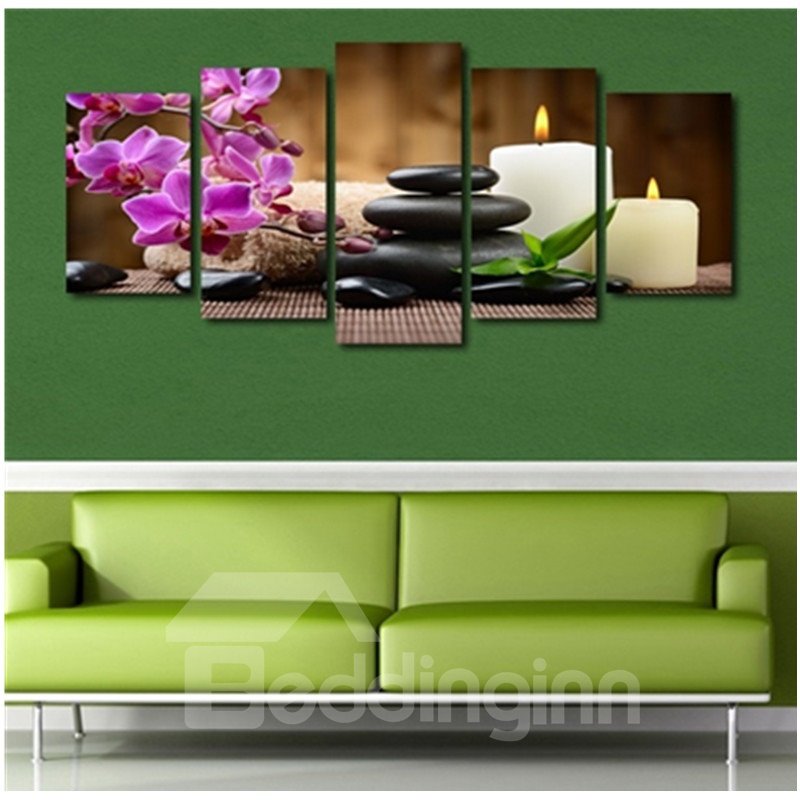 Purple Phalaenopsis Stones and Candles Hanging 5-Piece Canvas Non-framed Prints