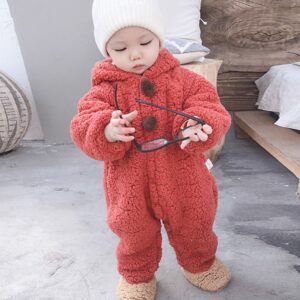 Infant Noah Ark Collection Oatmeal Bear Jumpsuit Costume Kids Baby suit Warm Fleece Jumpsuit Cartoon Bear Hooded Romper Footie Pajamas