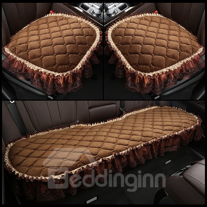 Pure Color Diamond Lattice Pattern Double Lace Decoration Seat Cover - Image 2