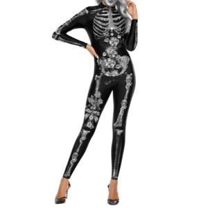 Long Sleeve 3D Halloween Skull Printed Cosplay Theme Party Jumpsuit Spring Fall Costumes for Women
