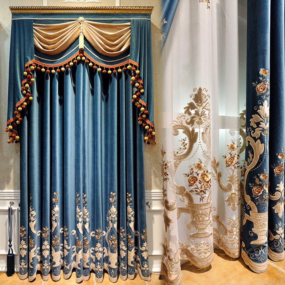 European Luxury Embroidery Sheer Curtains for Living Room Bedroom Custom 2 Panels Breathable Voile Drapes No Pilling No Fading No off-lining Polyester