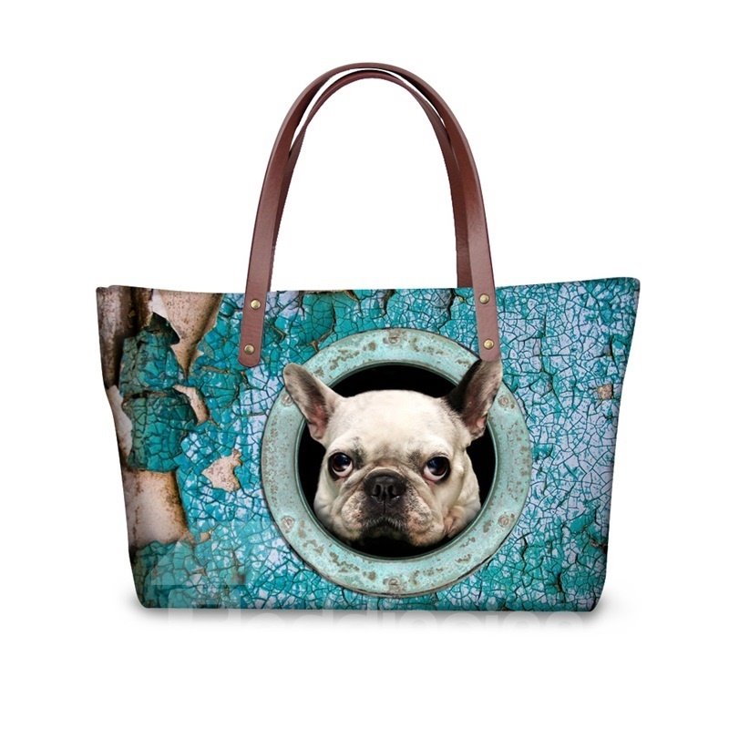 Adorable Dog Waterproof Sturdy Shopping 3D Printed for Women Girls Shoulder HandBags