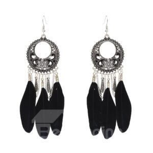 Ethnic Style Oil Drip Technic Alloy Female Feather Drop Earrings