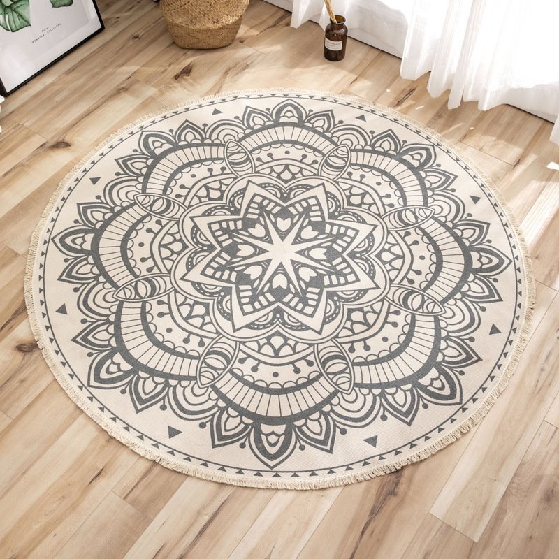 Mandala Printed 100% Cotton Non Slip Round Floor Rug For Living Room Bedroom - Image 5