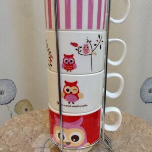 Cartoon Owl Pattern 4-Piece Ceramic Coffee Mug Sets