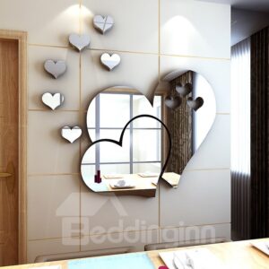 Silver Heart-shaped Acrylic Mirror Waterproof and Eco-friendly 3D Wall Stickers