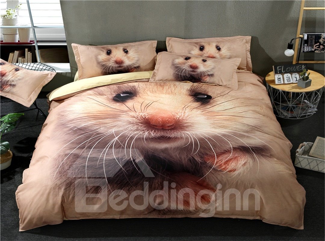 3D Pink Hamster Printed Polyester 3-Piece Bedding Sets/Duvet Covers - Image 3